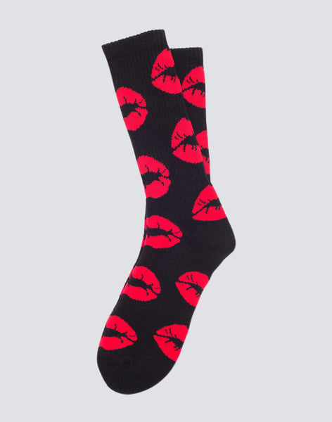 Lips Crew Socks - Black