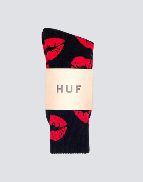 Lips Crew Socks - Black